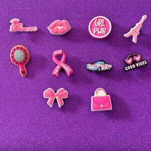 Girly Pink shoe charms - Fit Crocs, set of 10